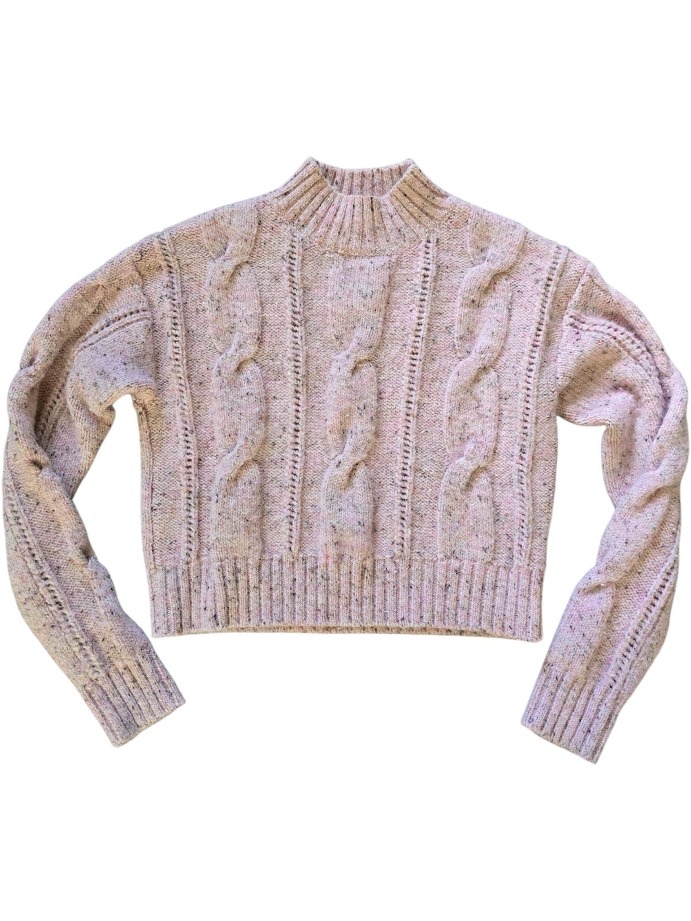 Rebecca Minkoff Speckled Pale Pink Cable Mock Neck Sweater
